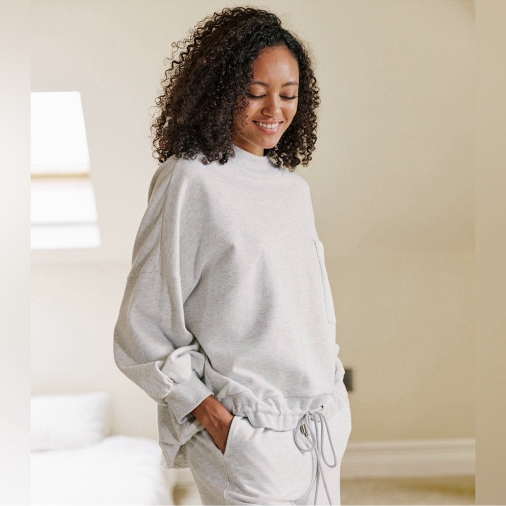 Nap Loungewear Hi-low Drawstring Hem Cotton Boxy Oversized Gray Sweatshirt Large